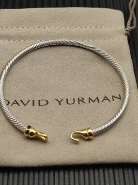 David Yurman Silver Cable Bracelet with Gold Hook 3mm